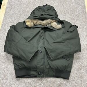 Cabela's Jacket Mens Large Green Canvas Goose Down Parka Hooded Fur Trim Winter